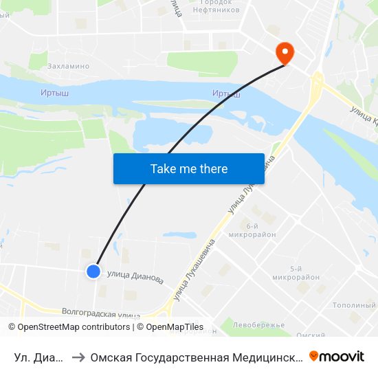 Ул. Дианова to Омская Государственная Медицинская Академия map