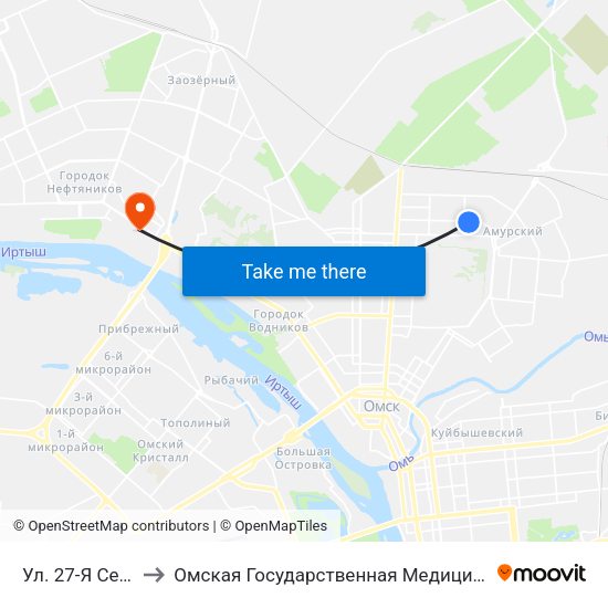 Ул. 27-Я Северная to Омская Государственная Медицинская Академия map