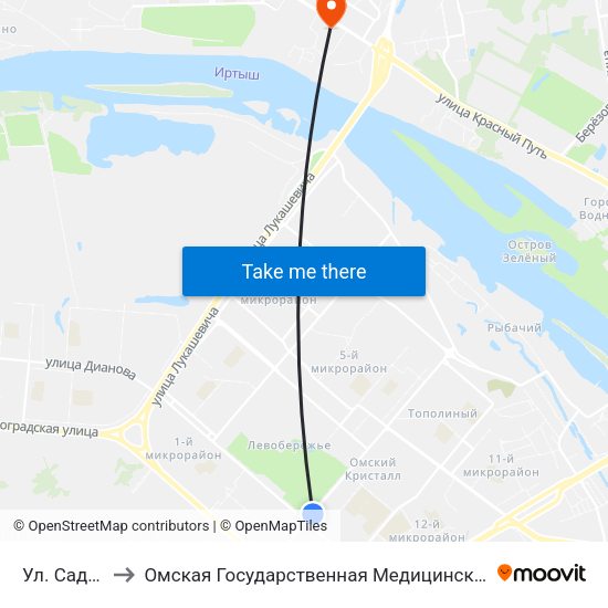 Ул. Садовая to Омская Государственная Медицинская Академия map