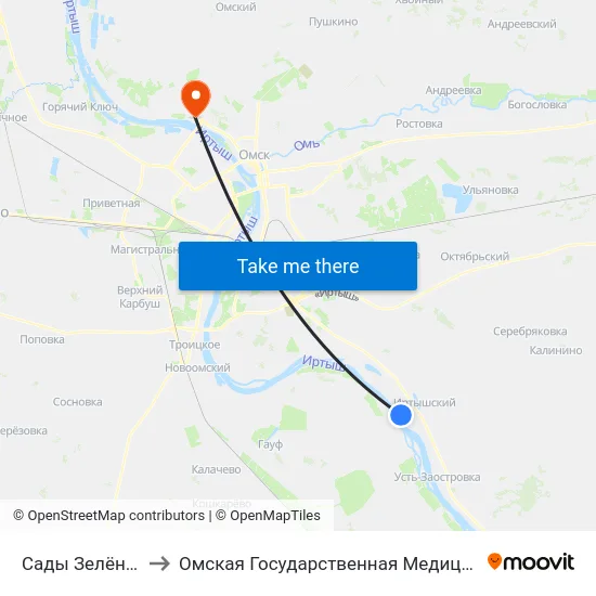 Сады Зелёная Падь to Омская Государственная Медицинская Академия map