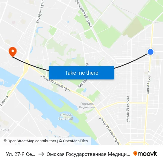 Ул. 27-Я Северная to Омская Государственная Медицинская Академия map