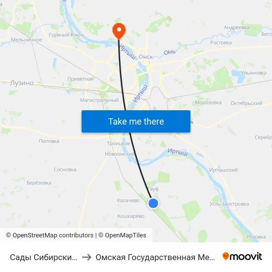 Сады Сибирский Садовод-5 to Омская Государственная Медицинская Академия map