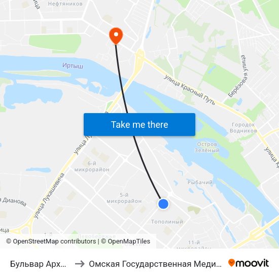 Бульвар Архитекторов to Омская Государственная Медицинская Академия map