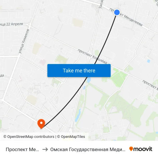 Проспект Менделеева to Омская Государственная Медицинская Академия map