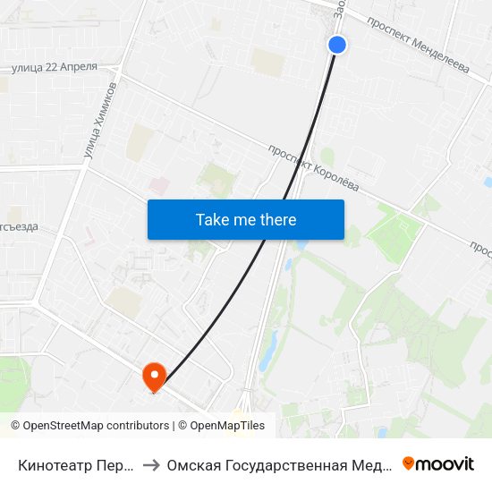 Кинотеатр Первомайский to Омская Государственная Медицинская Академия map