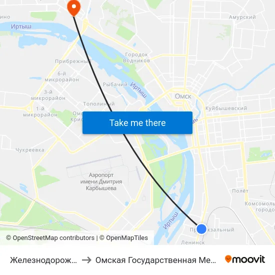 Железнодорожный Вокзал to Омская Государственная Медицинская Академия map
