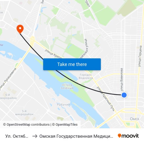 Ул. Октябрьская to Омская Государственная Медицинская Академия map