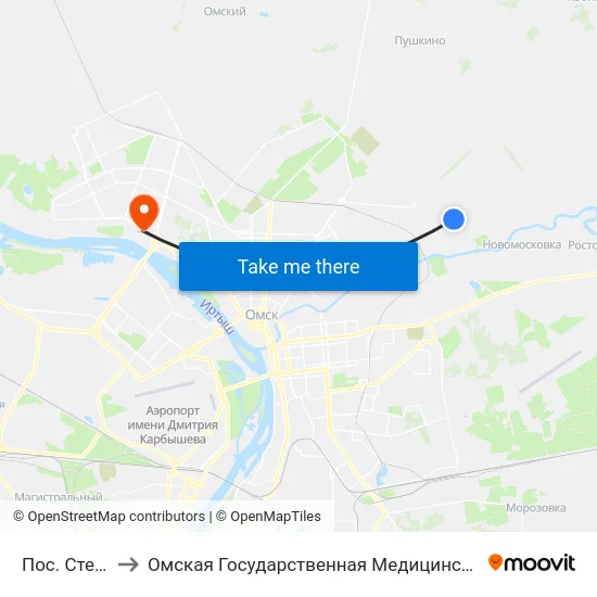 Пос. Степной to Омская Государственная Медицинская Академия map
