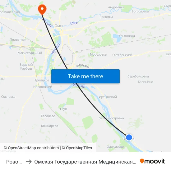 Розовка to Омская Государственная Медицинская Академия map