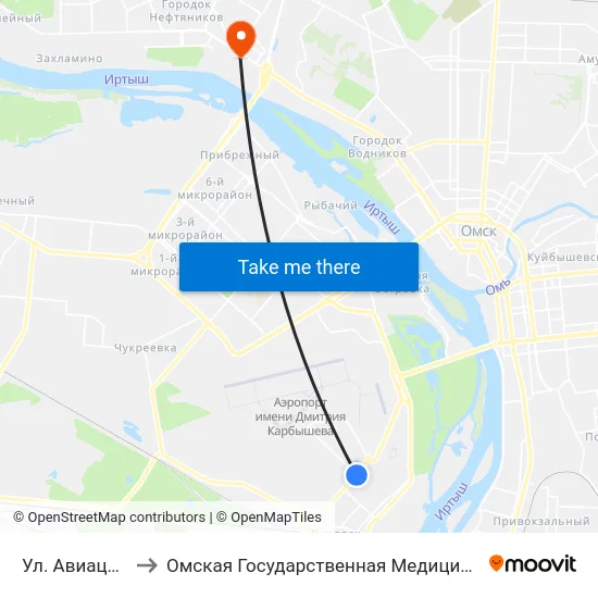 Ул. Авиационная to Омская Государственная Медицинская Академия map