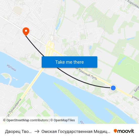 Дворец Творчества to Омская Государственная Медицинская Академия map