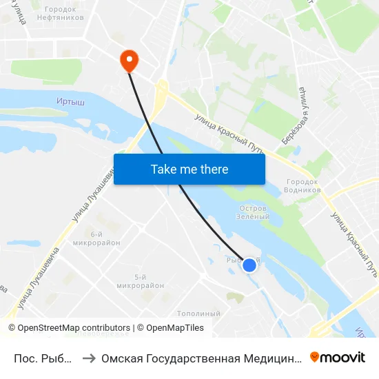 Пос. Рыбачий-1 to Омская Государственная Медицинская Академия map