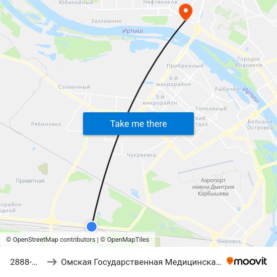 2888-Й Км to Омская Государственная Медицинская Академия map