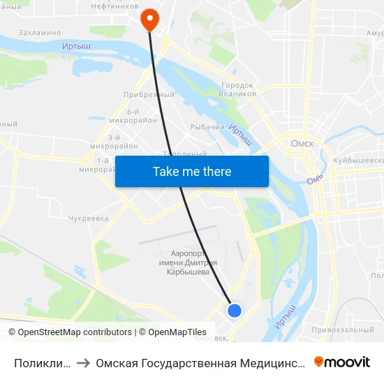 Поликлиника to Омская Государственная Медицинская Академия map