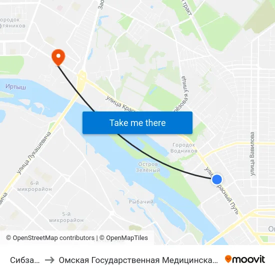 Сибзавод to Омская Государственная Медицинская Академия map