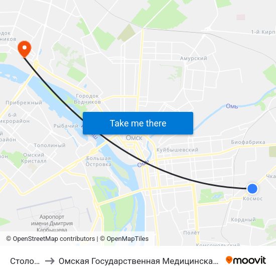 Столовая to Омская Государственная Медицинская Академия map