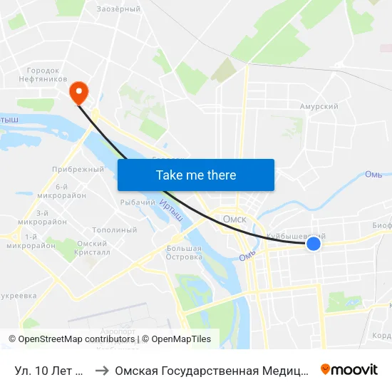 Ул. 10 Лет Октября to Омская Государственная Медицинская Академия map