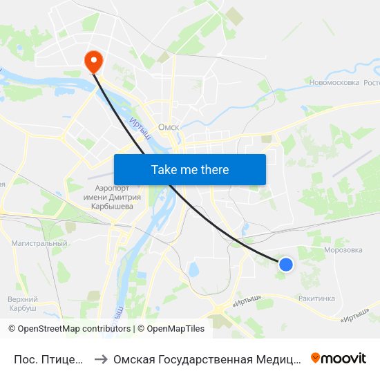 Пос. Птицефабрика to Омская Государственная Медицинская Академия map