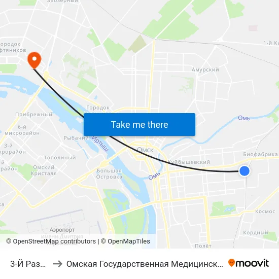 3-Й Разъезд to Омская Государственная Медицинская Академия map