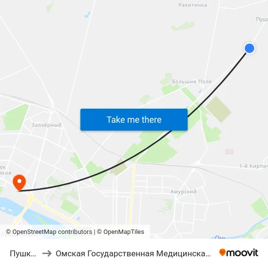 Пушкино to Омская Государственная Медицинская Академия map