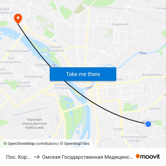 Пос. Кордный to Омская Государственная Медицинская Академия map