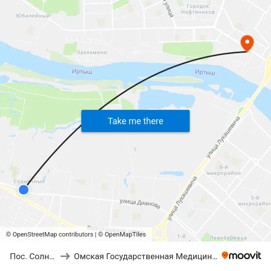 Пос. Солнечный to Омская Государственная Медицинская Академия map