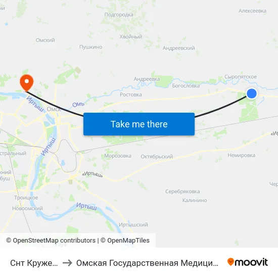 Снт Кружевница to Омская Государственная Медицинская Академия map