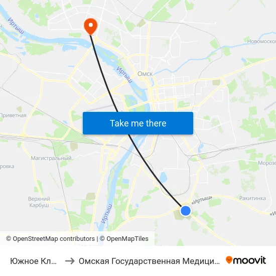 Южное Кладбище to Омская Государственная Медицинская Академия map