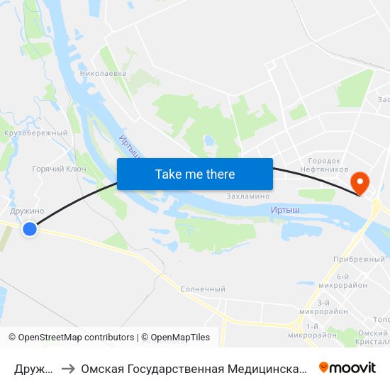 Дружино to Омская Государственная Медицинская Академия map