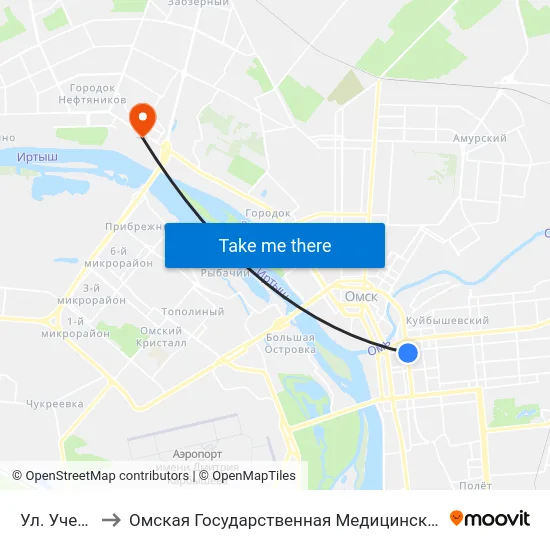 Ул. Учебная to Омская Государственная Медицинская Академия map