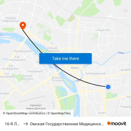 16-Я Линия to Омская Государственная Медицинская Академия map