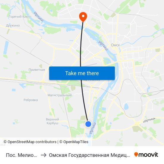 Пос. Мелиораторов to Омская Государственная Медицинская Академия map