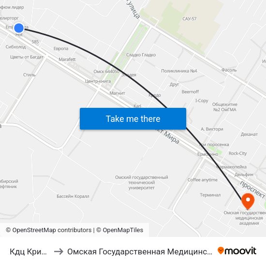 Кдц Кристалл to Омская Государственная Медицинская Академия map