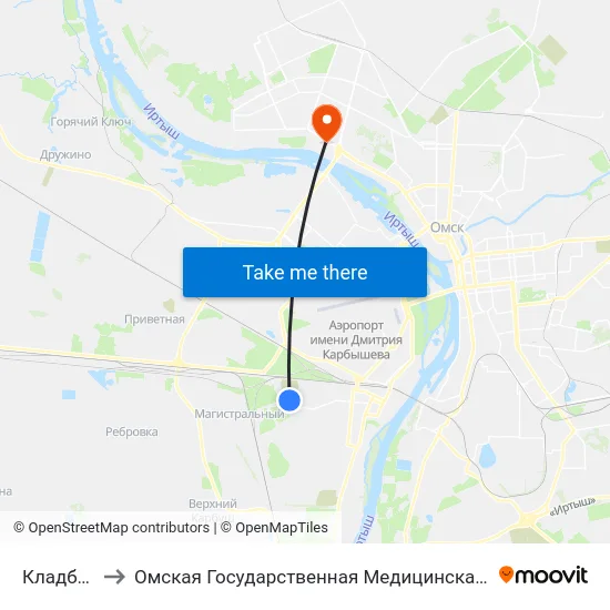 Кладбище to Омская Государственная Медицинская Академия map