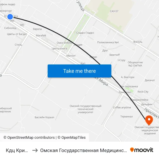 Кдц Кристалл to Омская Государственная Медицинская Академия map