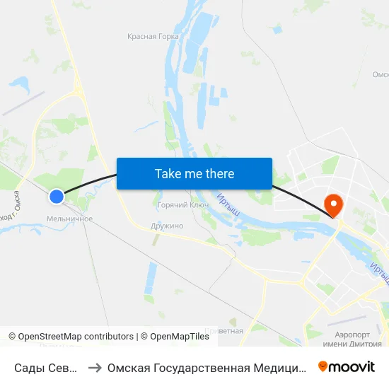 Сады Северянка to Омская Государственная Медицинская Академия map