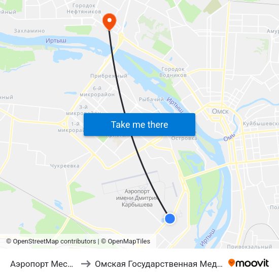 Аэропорт Местных Линий to Омская Государственная Медицинская Академия map