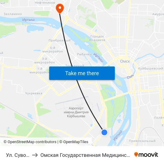 Ул. Суворова to Омская Государственная Медицинская Академия map