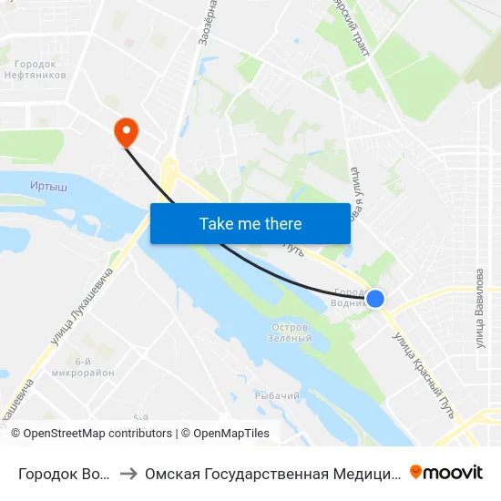 Городок Водников to Омская Государственная Медицинская Академия map
