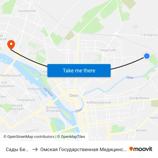 Сады Березка to Омская Государственная Медицинская Академия map