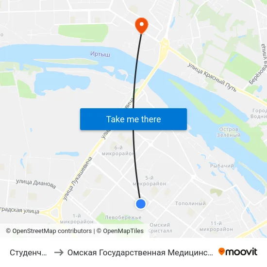 Студенческая to Омская Государственная Медицинская Академия map