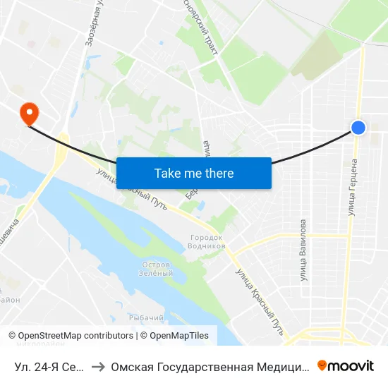 Ул. 24-Я Северная to Омская Государственная Медицинская Академия map