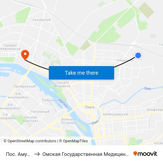 Пос. Амурский to Омская Государственная Медицинская Академия map