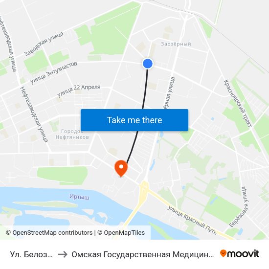 Ул. Белозерова to Омская Государственная Медицинская Академия map