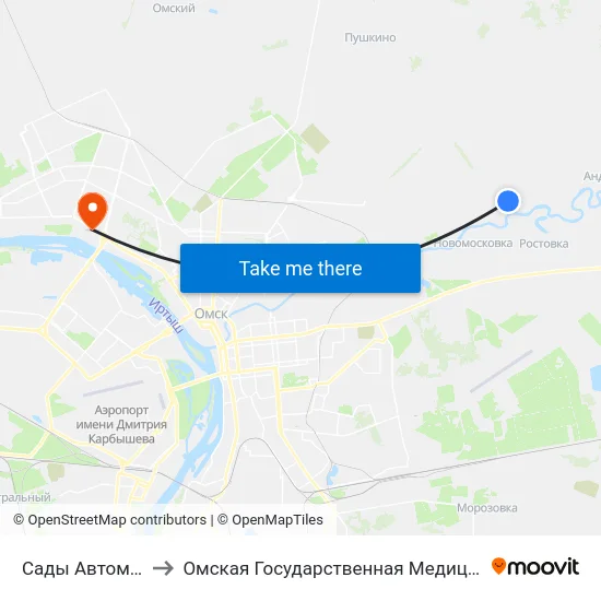 Сады Автомобилист to Омская Государственная Медицинская Академия map
