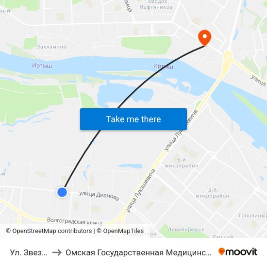 Ул. Звездная to Омская Государственная Медицинская Академия map