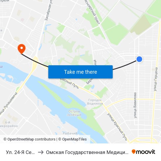 Ул. 24-Я Северная to Омская Государственная Медицинская Академия map