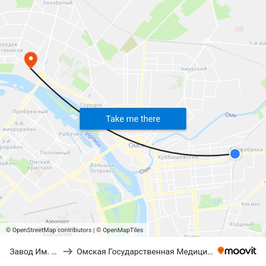 Завод Им. Попова to Омская Государственная Медицинская Академия map