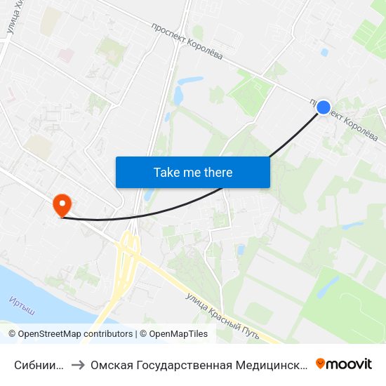 Сибниисхоз to Омская Государственная Медицинская Академия map