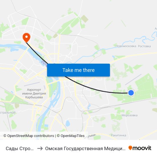 Сады Строитель-3 to Омская Государственная Медицинская Академия map